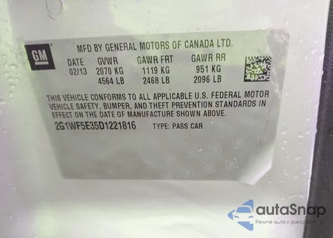 2013 Chevrolet Impala Ls from USA, damaged, VIN 2G1WF5E35D1221816